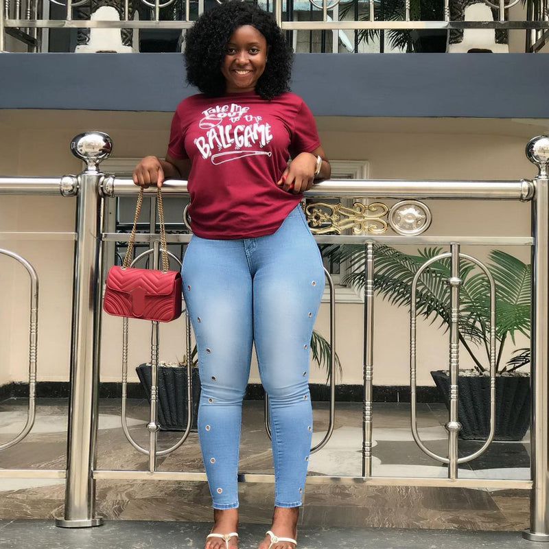 Women Plus Size Jeans High Waist Slim Denim Skinny Trousers