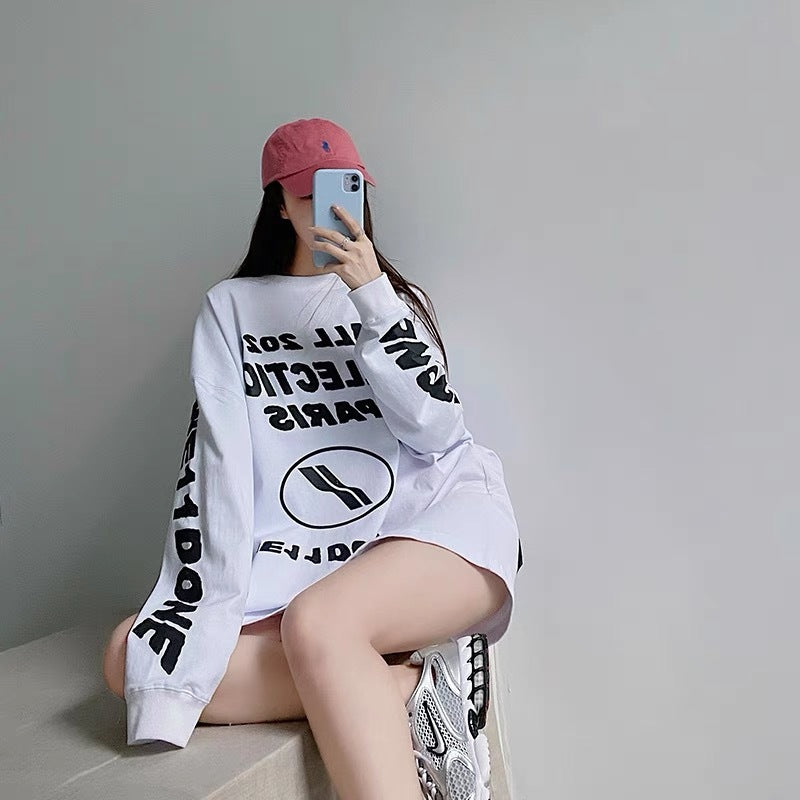 We11done Hoodie Letter Logo Printing Spot Loose Casual Men's and Women's round Neck Sweater