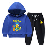 Children Pokemon Pikachu Hoodie & Pant Set Fleece Lined Padded Warm Keeping Winter Clothes Sweatershirt