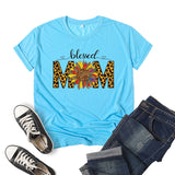 Boy Mama T Shirt Sunflower Blessed Mama Printed Short Sleeve round Neck T-shirt