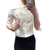 Men Shirts Embroidered Slim Half-Sleeve Shirt