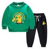 Children Pokemon Pikachu Hoodie & Pant Set Fleece Lined Padded Warm Keeping Winter Clothes Sweatershirt Suit
