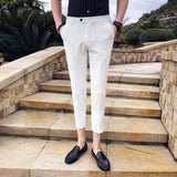 Men Trouser Casual Cropped Pants Slim Fit Suit Pants