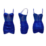 Pure Color Sequins Sexy Nightclub Chest Wrap Sheer Mesh Dress