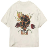 Present T Shirt Rose Skull Print Distressed round Neck T-shirt