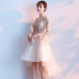 Prom Dresses Evening Gown Female Banquet Short-Length Daily Style Golden Bridesmaid Tuxedo Dress Student