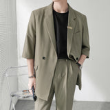 Double Brewed Seersucker Suit Autumn and Winter Leisure Cotton Solid Gray Loose