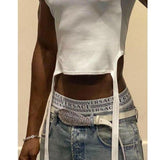Rave Outfits Men Vest Shoulder Strap Stretch Knitted