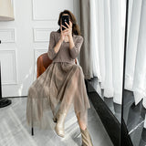 Fairy Dress Women's Woolen Skirt Autumn Mesh Ice Silk Dress Solid Color Knitted Base Skirt