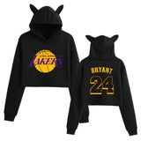 In Memory of Kobe Hoodie Kobe Peripheral Printing Casual Women Navel-Exposed Cat Ear Sweater