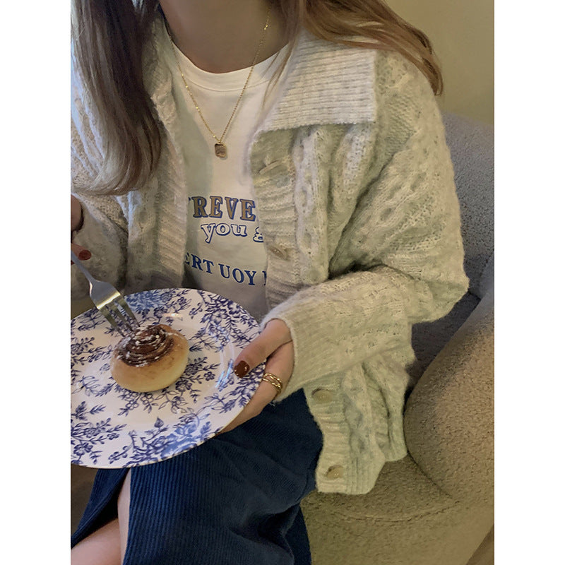 Beth Dutton Outfits Lapel Cable-Knit Sweater Coat Women's Autumn and Winter Loose Long Sleeves Outerwear Knitted Cardigan