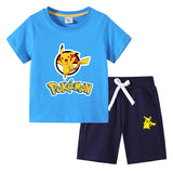 Children Pokemon Pikachu Tshirts & Shorts Cotton Short Sleeve Shorts Two Pieces Neutral