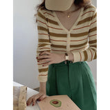 Preppy Aesthetic Outfits Thin Striped Sweater V-neck Long Sleeve