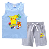 Children Pokemon Pikachu Tshirts & Shorts Summer Vest Middle Pants Sports Casual Thin Two Pieces