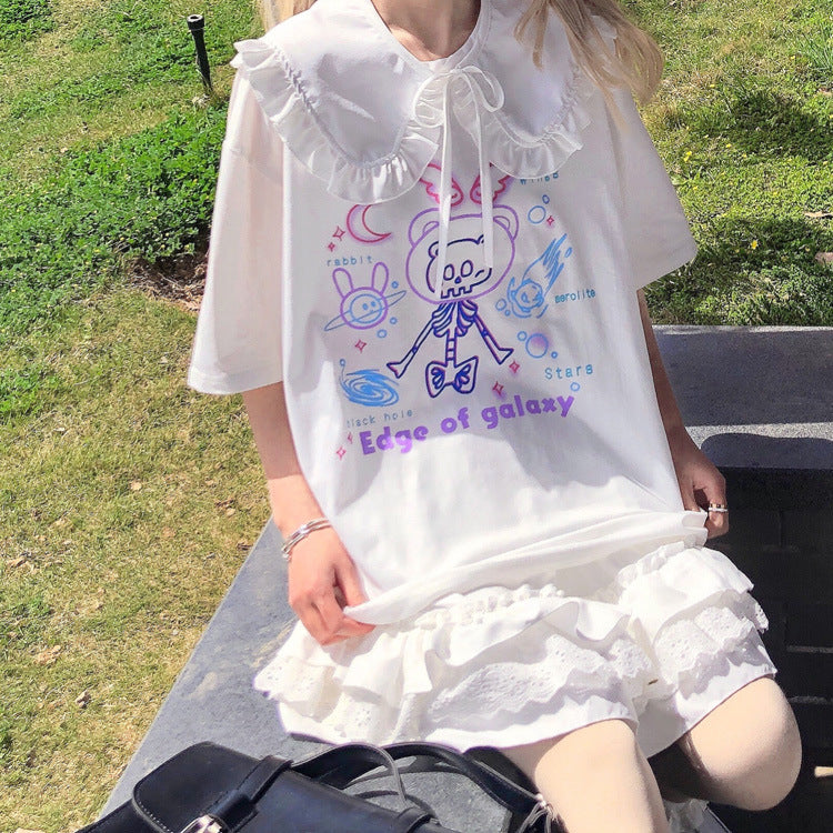 Gothic Lolita Harajuku Style Clothing Interstellar Travel Printed Cute Preppy Style T-shirt