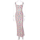 Women Exotic Dresses Spring and Summer Sexy Slim Fit Backless Strap Floral Dress