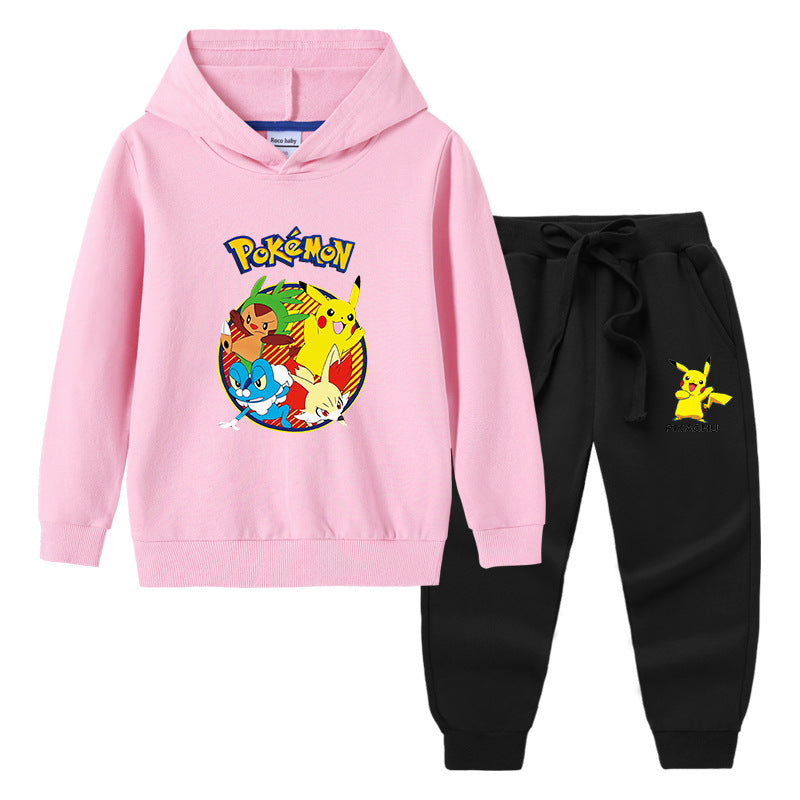 Children Pokemon Pikachu Hoodie & Pant Set Hooded Sweater Trousers Cotton Suit