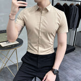Men Shirts Summer Solid Color Short Sleeve Shirt