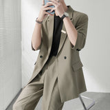 Double Brewed Seersucker Suit Autumn and Winter Leisure Cotton Solid Gray Loose