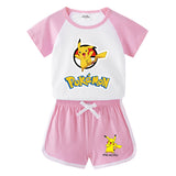 Children Pokemon Pikachu Tshirts & Shorts Short-Sleeved T-shirt Shorts Casual Sports Two-Piece Neutral