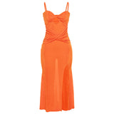 Music Festivals Rave Outfits Dress Summer Sexy Suspenders Slim-Fit Slit Hip-Wrapped Dress