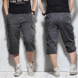 Men's Capris Pants below the Knee Shorts Summer Men's Oversized Cargo Pants Cotton Shorts