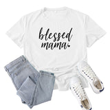 Boy Mama T Shirts Blessed Mama Letter Print Short-Sleeve T-shirt