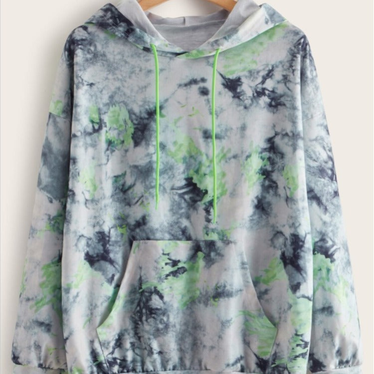 Women Plus Size Tops Casual Loose Tie-Dye Long Sleeve Hooded Sweater