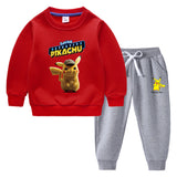Children Pokemon Pikachu Hoodie & Pant Set Fleece Lined Padded Warm Keeping Winter Clothes Sweatershirt Suit