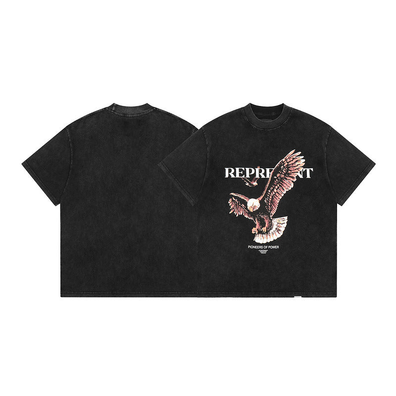 Present T Shirt Eagle Print Distressed Summer round Neck T-shirt