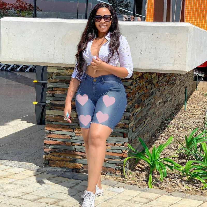 Women Plus Size Jeans High Waist Slim Denim Straight-Leg Pants