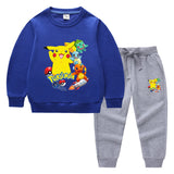 Children Pokemon Pikachu Hoodie & Pant Set Two-Piece Solid Color Baby Cotton Sweater Set