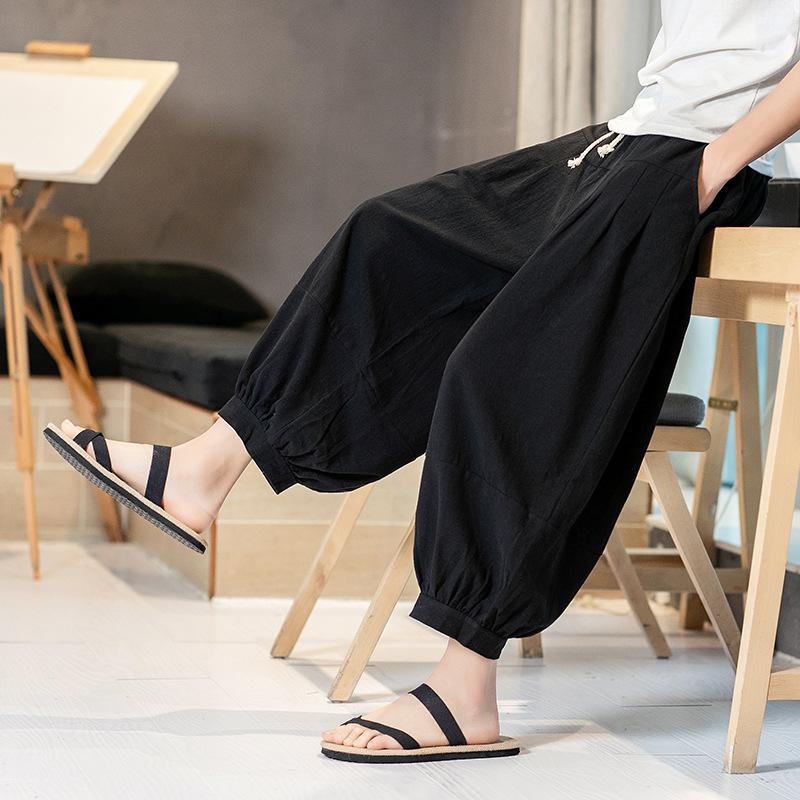 Linen Pants Straight Leg Pants Casual Pants Solid Color Baggy Pants Men