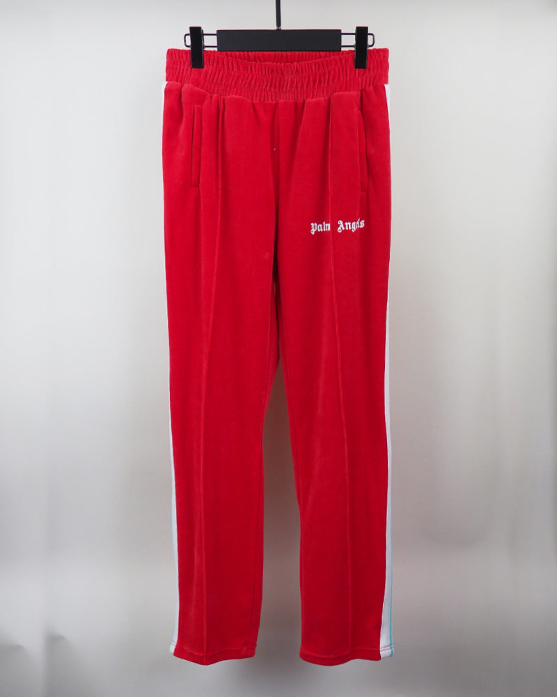 Palm Angels Velvet White Striped Side Zipper Sports Casual Pants Couple