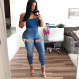 Women Plus Size Jeans High Waist Slim-Fit Lace Up Denim Pants