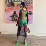 Music Festivals Rave Outfits Dress Autumn Turtleneck Long Sleeve Sexy See-through Printed Slim Fit Sheath Dress