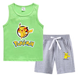 Children Pokemon Pikachu Tshirts & Shorts Summer Vest Middle Pants Sports Casual Bottoming Shirt Sleeveless Two Pieces