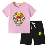 Children Pokemon Pikachu Tshirts & Shorts Cotton Short Sleeve Shorts Two Pieces Sports Loose