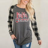 Boy Mama T Shirts Red Plaid Mama Claus Print Contrast Color