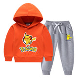 Children Pokemon Pikachu Hoodie & Pant Set Fleece Lined Padded Warm Keeping Winter Clothes