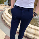 Men Trouser Casual Cropped Pants Slim Fit Suit Pants