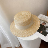 Straw Hat Flat Straw Hat Female Summer Sun-Proof Flat Brim Straw Beach Hat