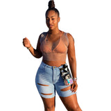 Women Plus Size Denim Shorts Ripped Slim Fit Denim Shorts