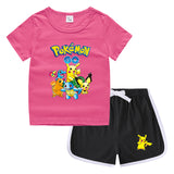 Children Pokemon Pikachu Tshirts & Shorts Leisure Sports Suction Suit Neutral