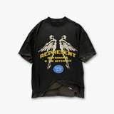 Present T Shirt Angel Print Distressed Loose Couple