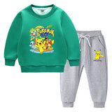 Children Pokemon Pikachu Hoodie & Pant Set Fleece Lined Padded Warm Keeping Winter Clothes Sweatershirt Suit