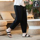 Linen Pants Straight Leg Pants Drawstring Lightweight Elastic Beach Pants Summer Solid Color Men's Retro Loose plus Size Casual Pants