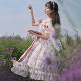 Gothic Lolita Harajuku Style Clothing Olita Dress Summer Short Sleeve Flower Wall Op Elegant Floral Dress