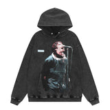 Present Hoodie Rapper Portrait Letter Print Hoodie Vintage Distressed