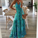 Women Bohemian Dress Sexy Sling Dress Holiday Floral Print Dress